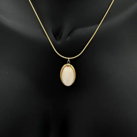 Çelik Aura Model Beyaz Taş Gold Kolye - 2