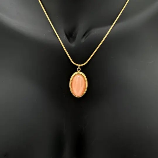 Çelik Aura Model Kahverengi Taş Gold Kolye - 2