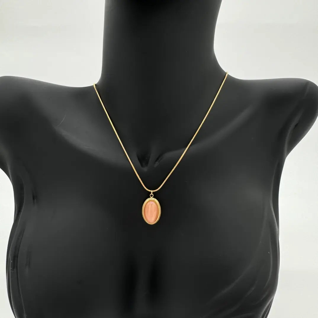 Çelik Aura Model Kahverengi Taş Gold Kolye - 3