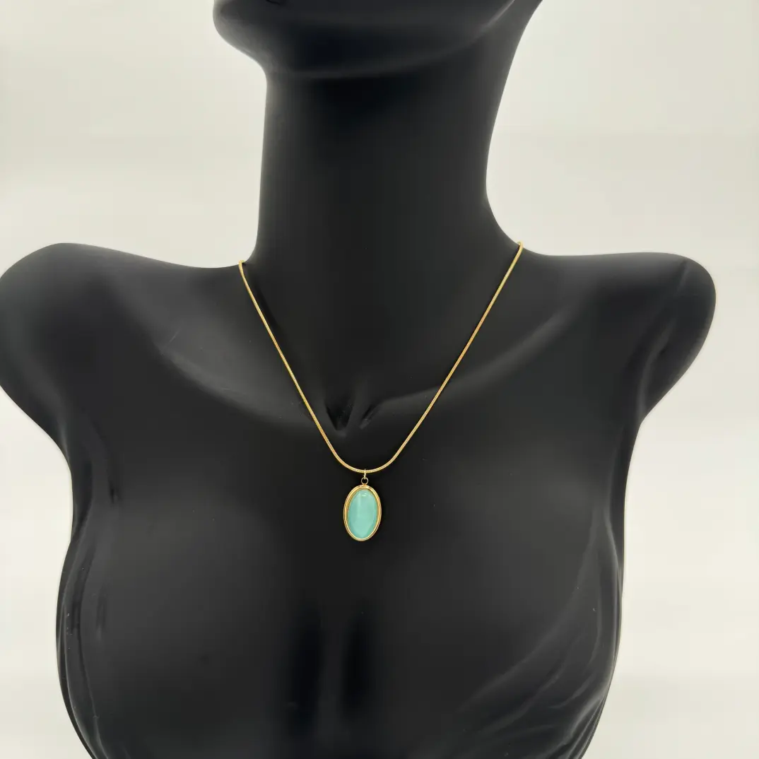 Çelik Aura Model Mavi Taş Gold Kolye - 3