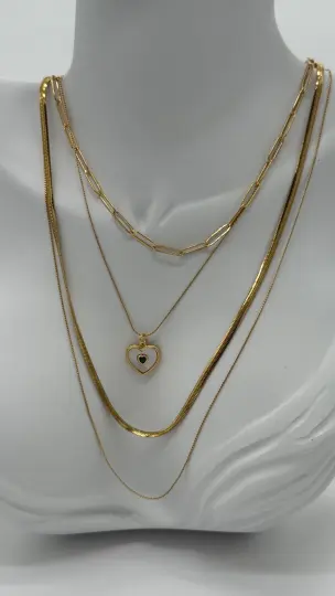 Çelik Gold Beyaz Kalp Kombin Kolye Seti - 1