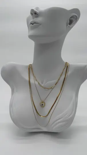 Çelik Gold Beyaz Kalp Kombin Kolye Seti - 3