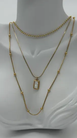 Çelik Gold Beyaz Kare Kombin Kolye Seti - 2