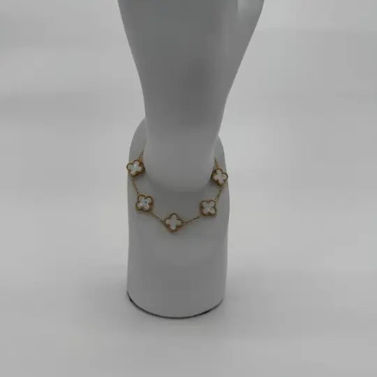 Çelik Gold Beyaz Yonca Detay Trend Bileklik - 1