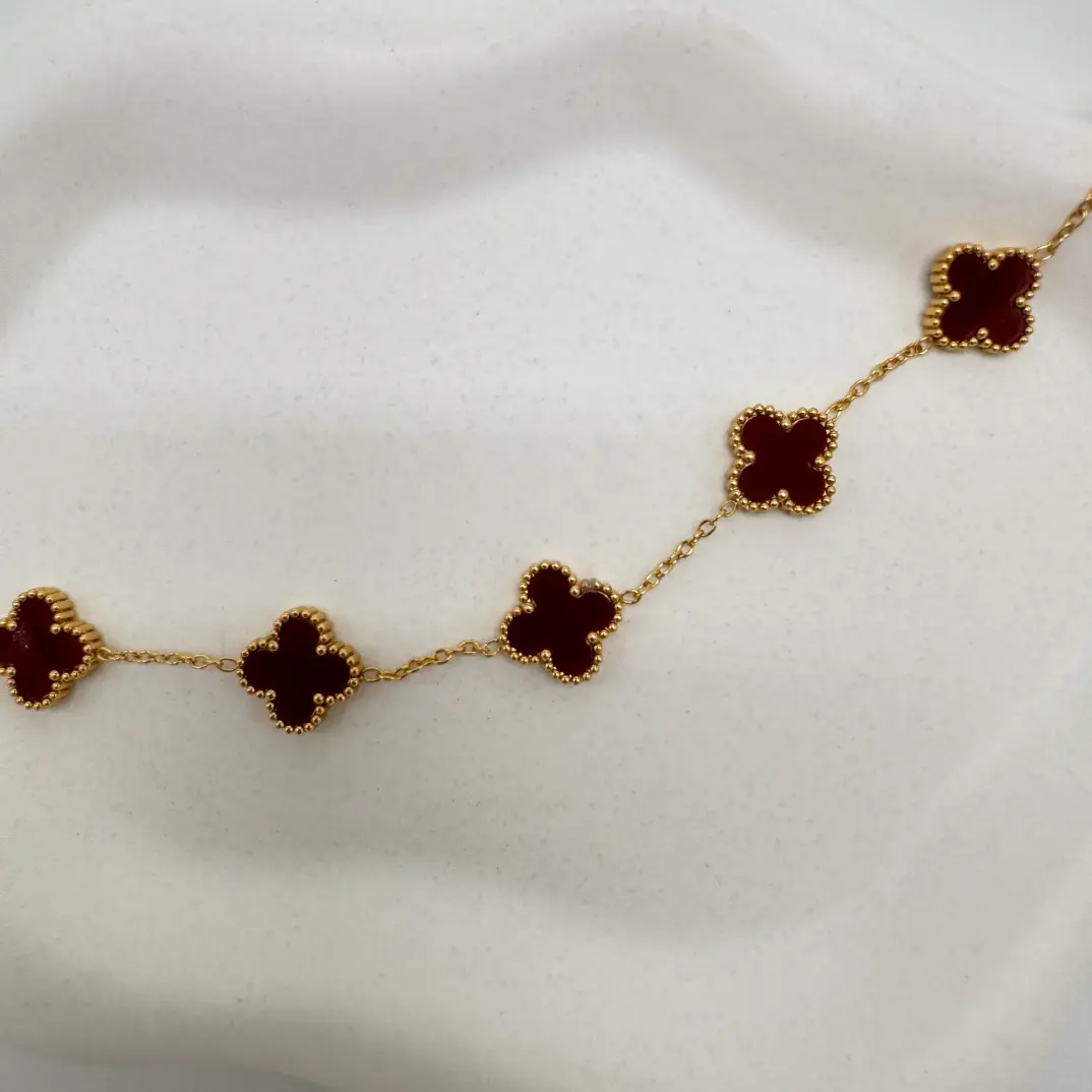 Çelik Gold Bordo Yonca Detay Trend Bileklik - 2
