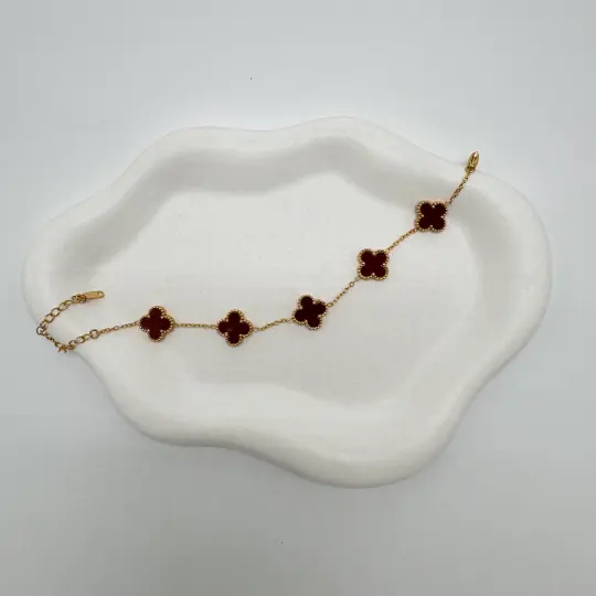 Çelik Gold Bordo Yonca Detay Trend Bileklik - 3