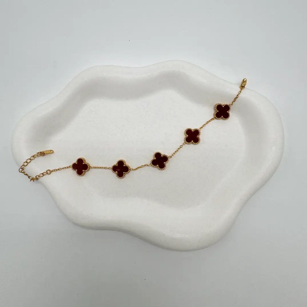 Çelik Gold Bordo Yonca Detay Trend Bileklik - 3