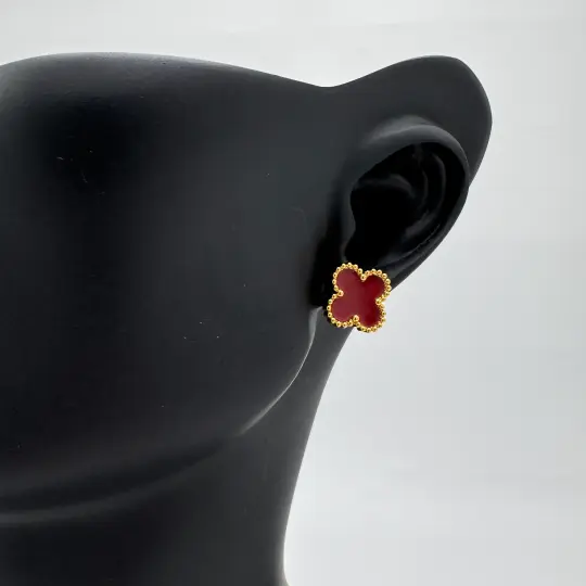 Çelik Gold Bordo Yonca Detay Trend Küpe - 1