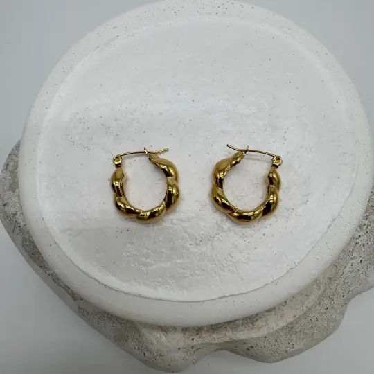 Çelik Gold Burgu Halka Küpe - 2
