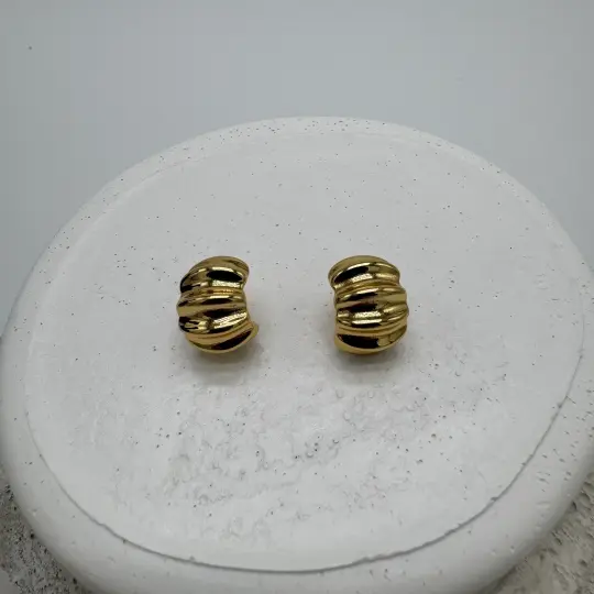 Çelik Gold Kabartma Detay Vintage Küpe - 2