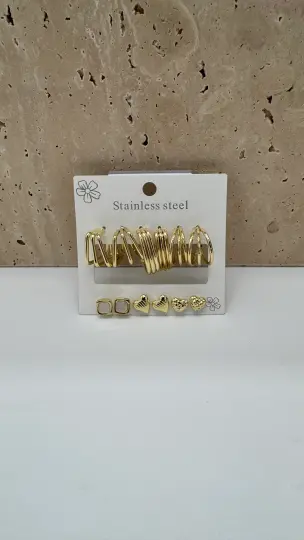 Çelik Gold Kare Küpe Seti - 4