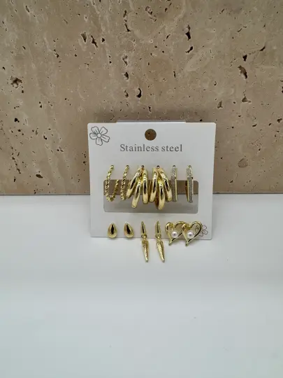Çelik Gold Küpe Seti - 2