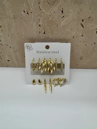 Çelik Gold Küpe Seti - 5