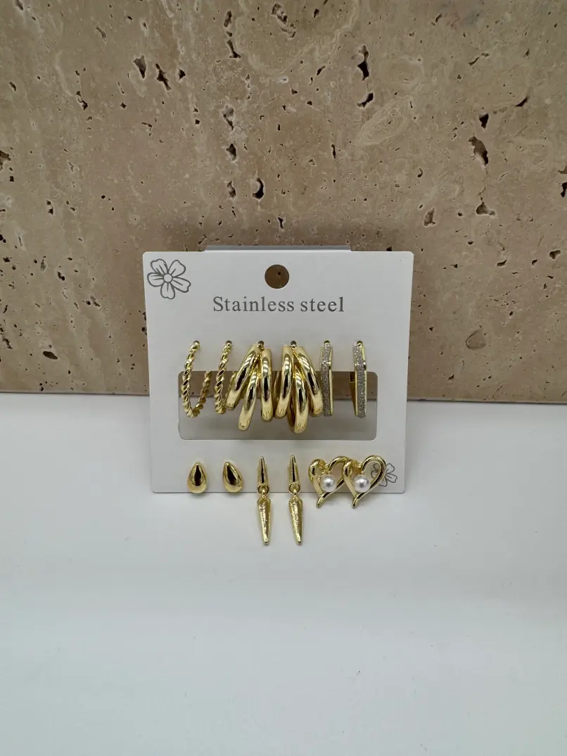 Çelik Gold Küpe Seti - 5