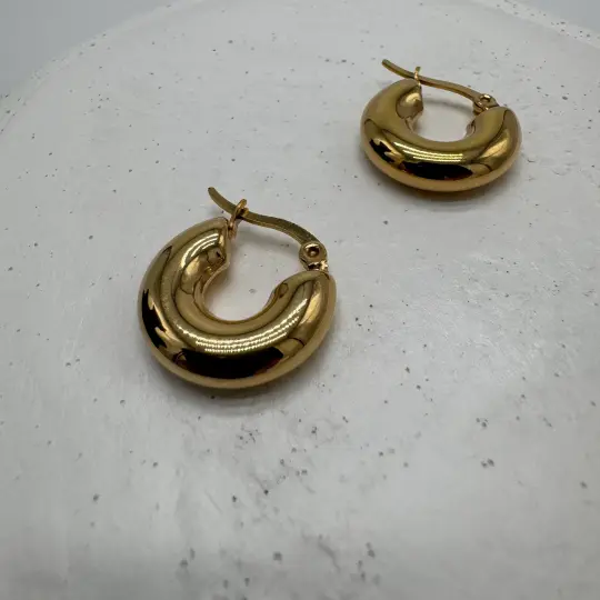 Çelik Gold Minimal Halka Küpe - 2