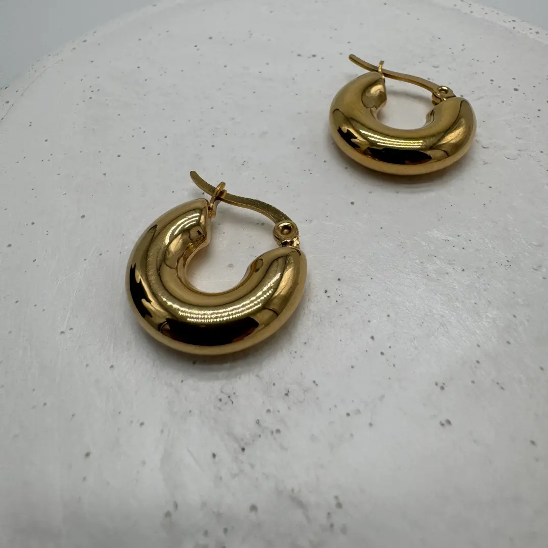 Çelik Gold Minimal Halka Küpe - 2