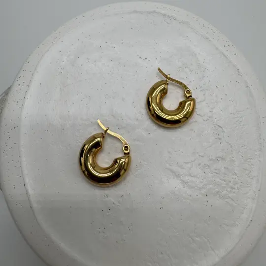 Çelik Gold Minimal Halka Küpe - 3
