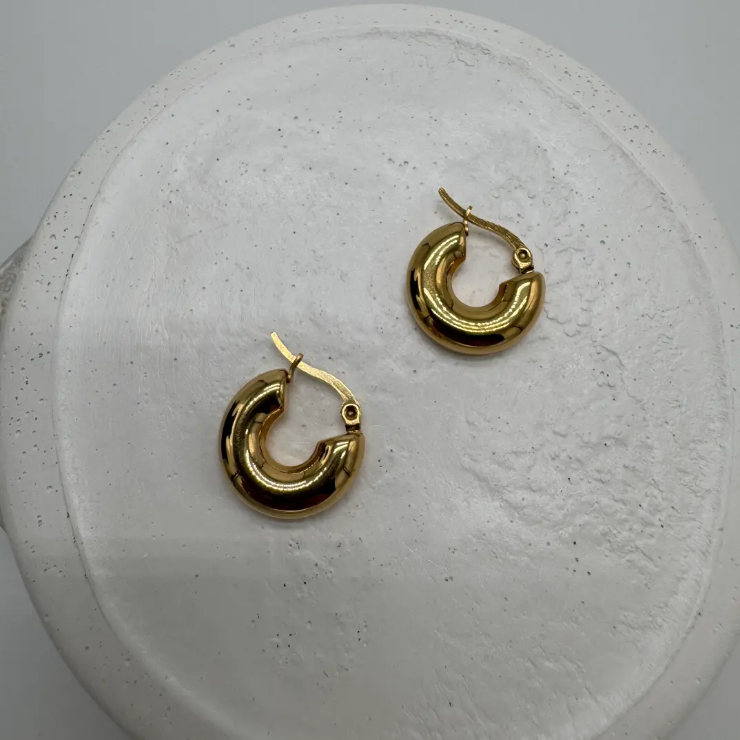 Çelik Gold Minimal Halka Küpe - 3