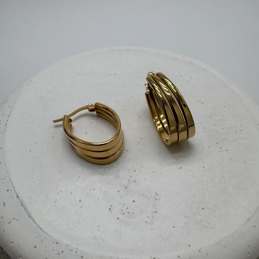 Çelik Gold Oval Küpe - 2