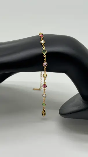 Çelik Gold Renkli Taşlı Bileklik - 1