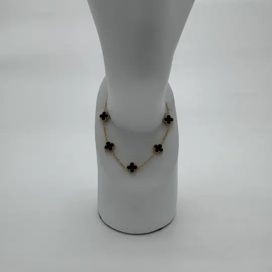 Çelik Gold Siyah Mini Yonca Detay Trend Bileklik - 1