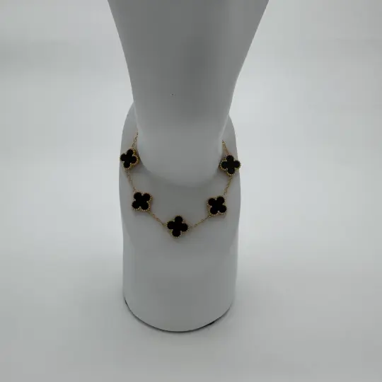 Çelik Gold Siyah Yonca Detay Trend Bileklik - 1