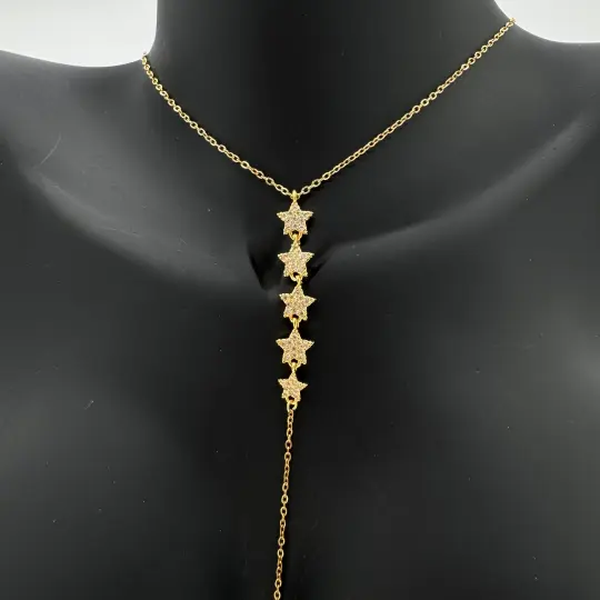 Çelik Gold Taşlı Yıldız Model Y Kolye - 2
