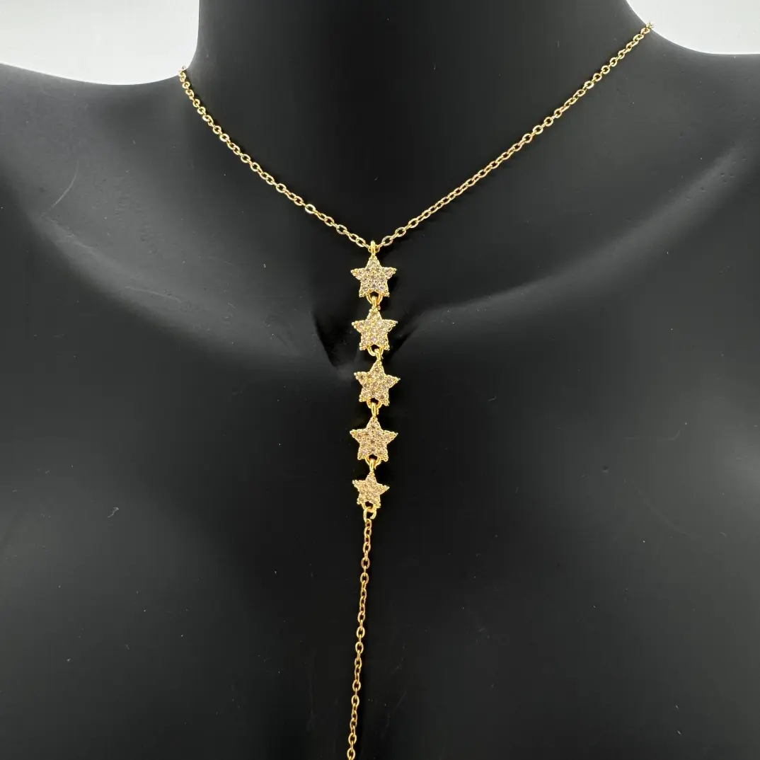 Çelik Gold Taşlı Yıldız Model Y Kolye - 2