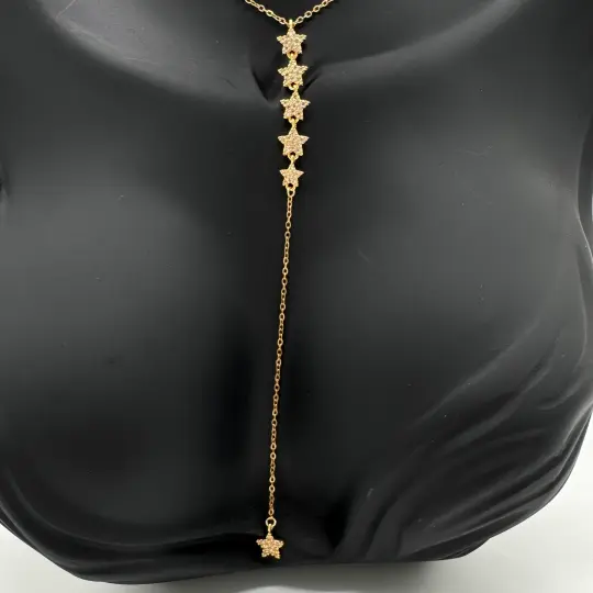 Çelik Gold Taşlı Yıldız Model Y Kolye - 4