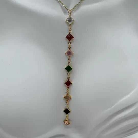 Çelik Renkli Kare Model Gold Y Kolye - 2