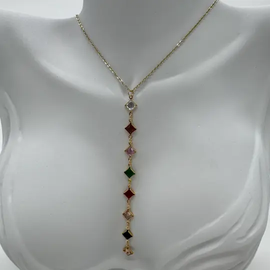 Çelik Renkli Kare Model Gold Y Kolye - 3
