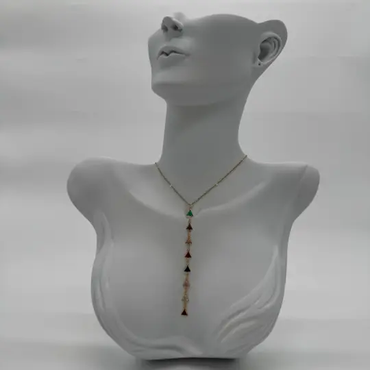 Çelik Renkli Üçgen Model Gold Y Kolye - 1