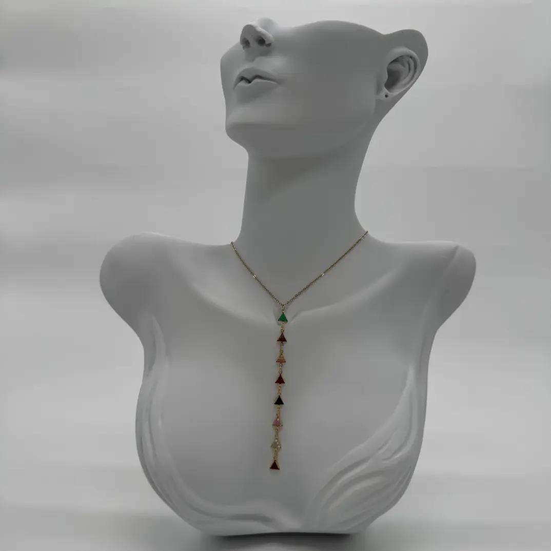 Çelik Renkli Üçgen Model Gold Y Kolye - 1