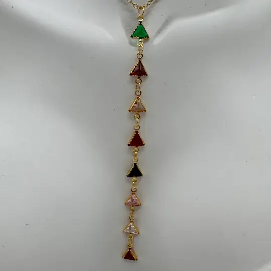 Çelik Renkli Üçgen Model Gold Y Kolye - 2