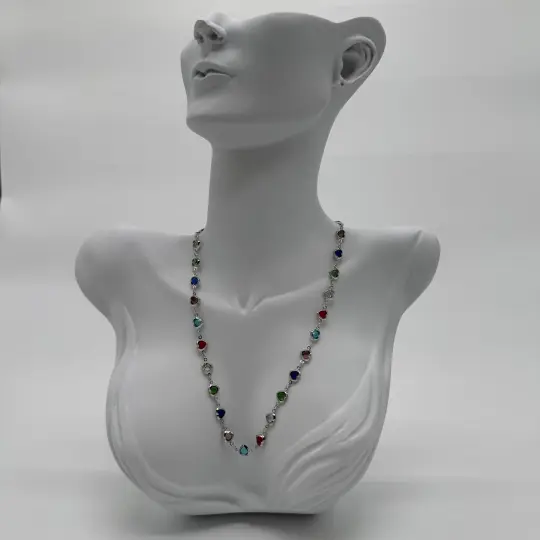 Çelik Silver Kalp Renkli Taş Kolye - 1