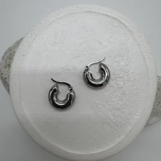 Çelik Silver Minimal Halka Küpe - 3
