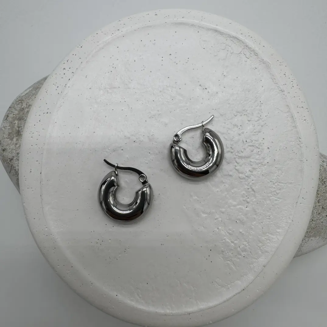 Çelik Silver Minimal Halka Küpe - 3