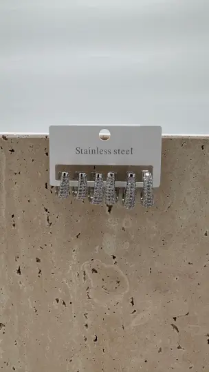 Çelik Silver Taş Kaplamalı Küpe Seti - 1