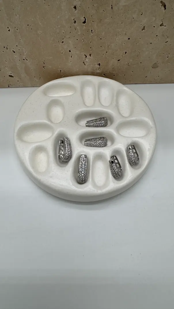 Çelik Silver Taş Kaplamalı Küpe Seti - 2