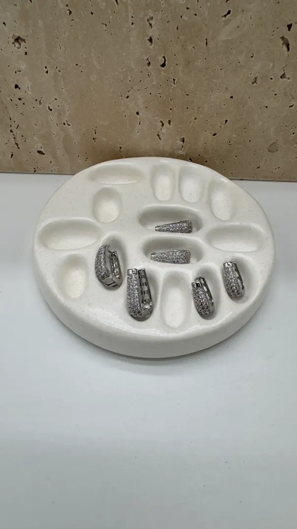 Çelik Silver Taş Kaplamalı Küpe Seti - 3