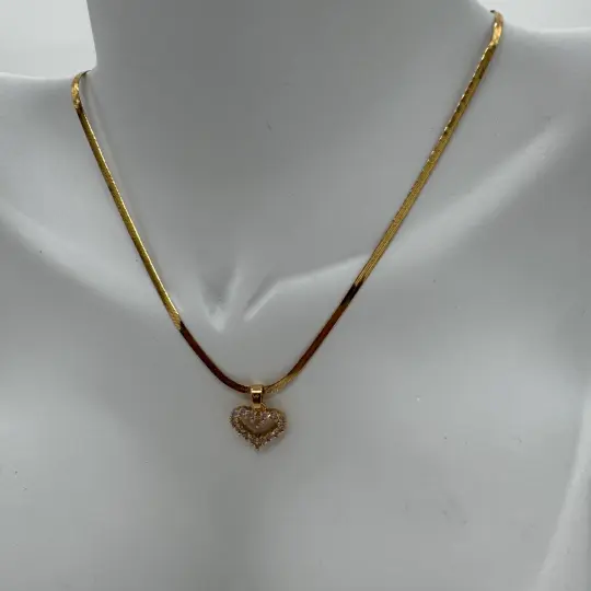 Çelik Taşlı Kalp Detay İtalyan Zincir Gold Kolye - 3