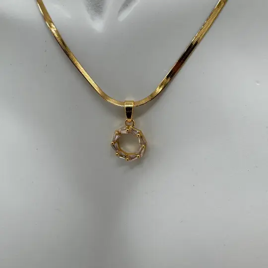 Çelik Taşlı Yuvarlak Detay İtalyan Zincir Gold Kolye - 2