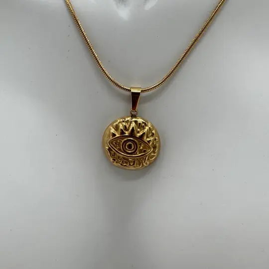 Çelik Vintage Göz Detay İtalyan Zincir Gold Kolye - 2