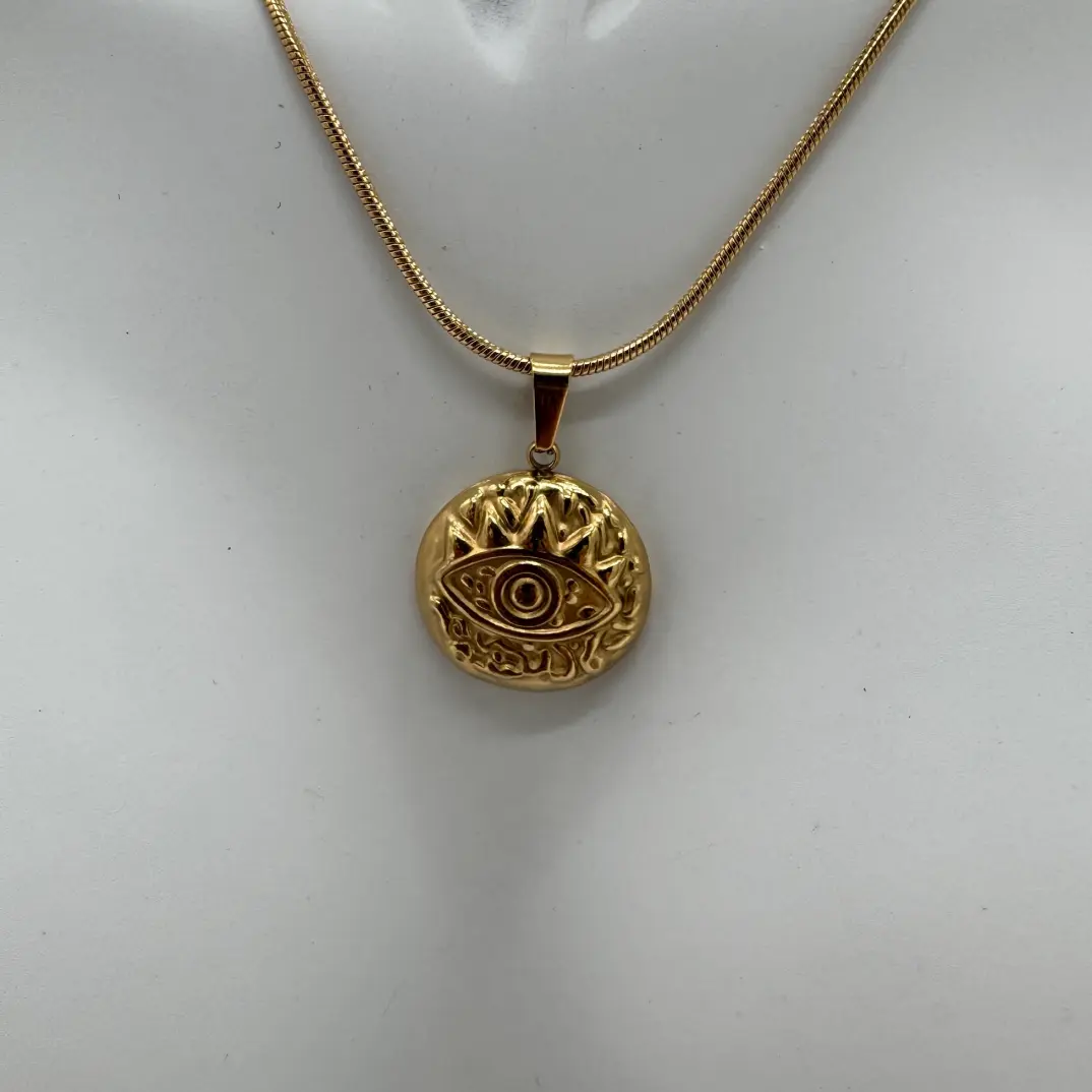 Çelik Vintage Göz Detay İtalyan Zincir Gold Kolye - 2