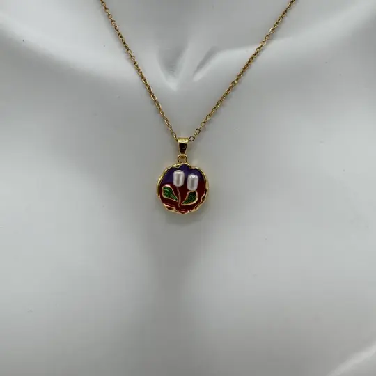 Çelik Vintage Sanat Kolye Serisi: Yuvarlak Model İnci Detay - Gold - 2