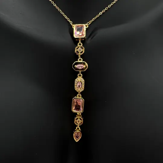 Çelik Yedi Element Y Kolye Gold Pembe Taş Detay - 2