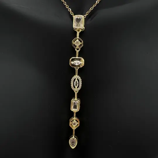 Çelik Yedi Element Y Kolye Gold Taşlı Detay - 2