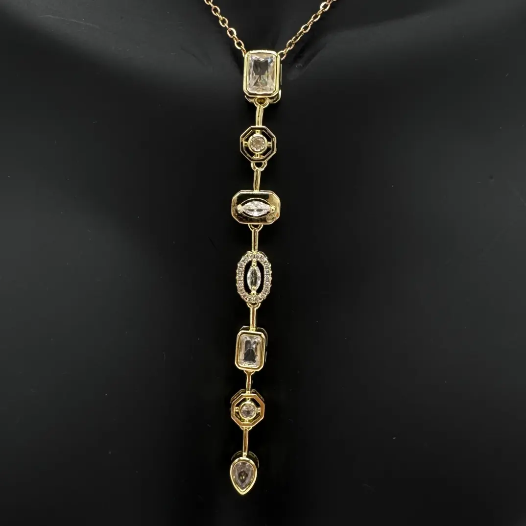 Çelik Yedi Element Y Kolye Gold Taşlı Detay - 2