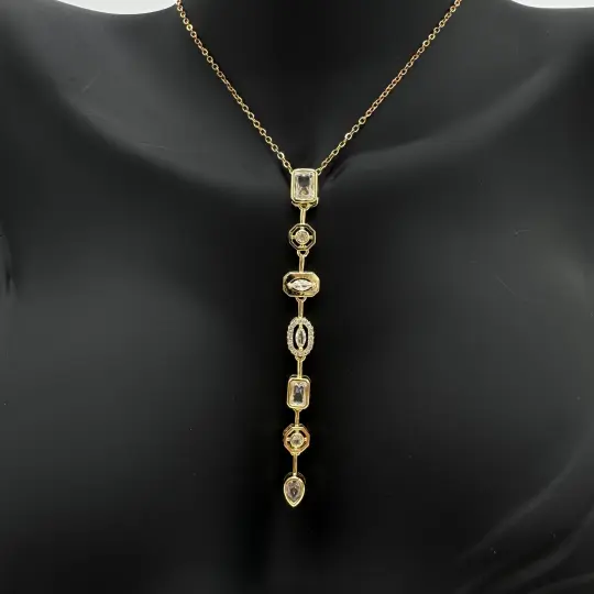 Çelik Yedi Element Y Kolye Gold Taşlı Detay - 3