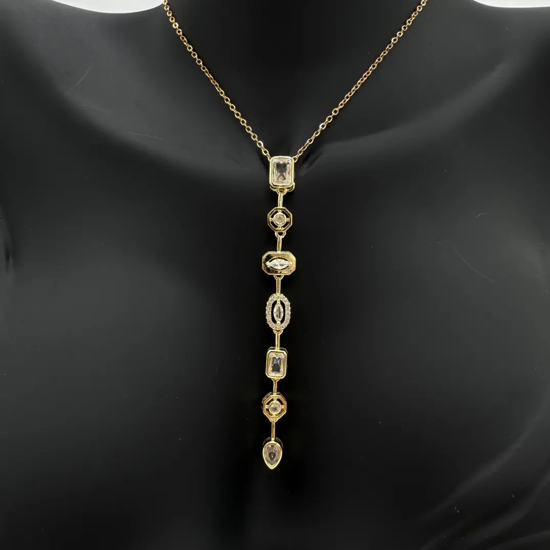 Çelik Yedi Element Y Kolye Gold Taşlı Detay - 3